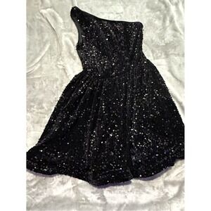 One-Shoulder Black Sequin Party Dress